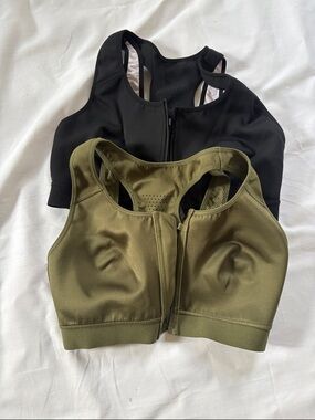 Fabletics Front-Zip Sports Bras in Black and Olive